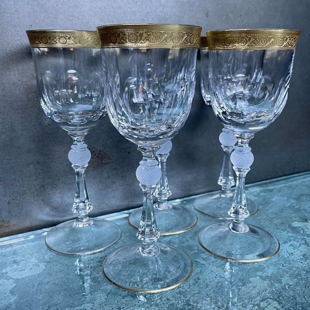 Authentic 5 Piece St. Louis Crystal Wine Glass Set  - READ DESCRIPTION